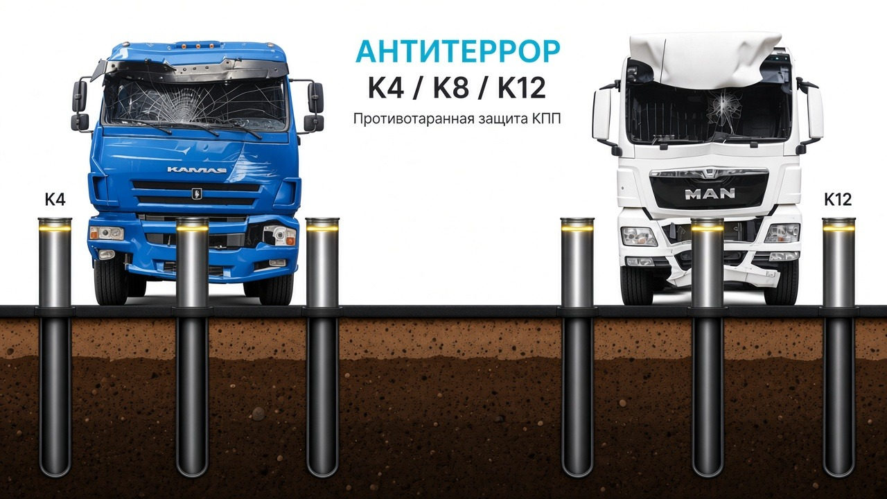 Противотаранные болларды K4 K8 K12: антитеррор на КПП
